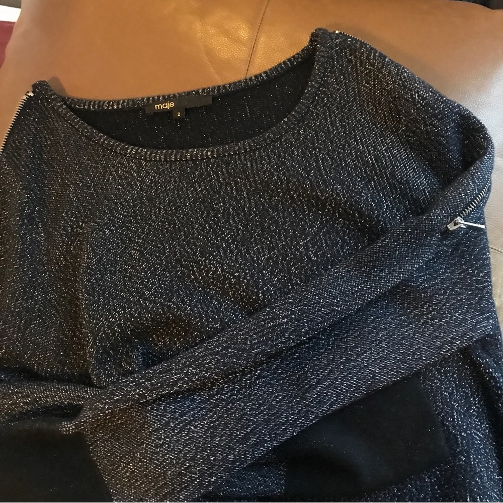 Maje Sparkly Navy Sweater with Zippers